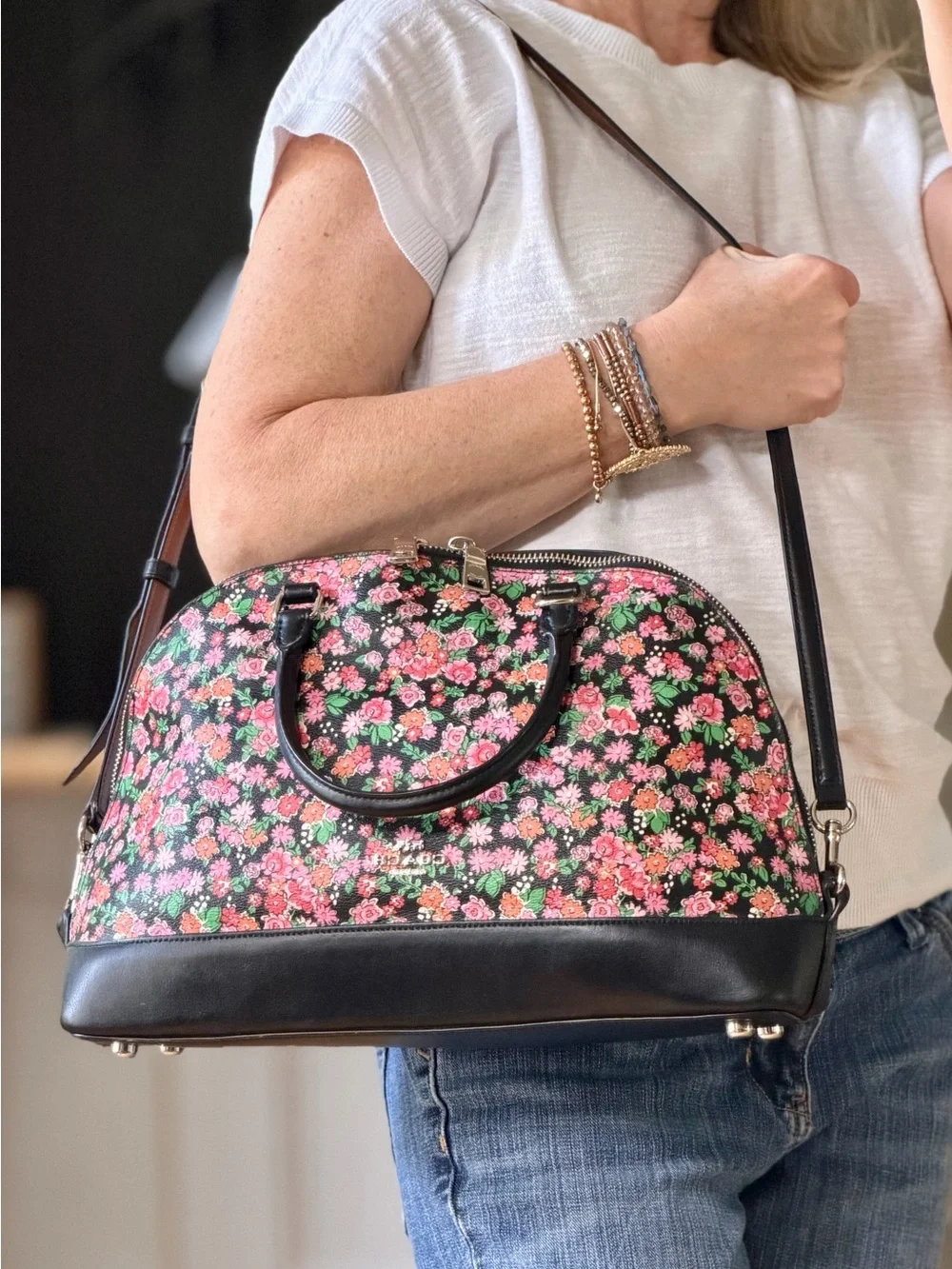 Coach Whimsigoth 2016 Sierra Satchel Posey Cluster Floral Black GUC
